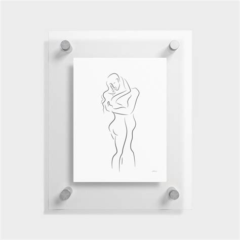 Man And Woman Embrace Line Drawing Sensual Couple Wall Art Floating Acrylic Print By Siret