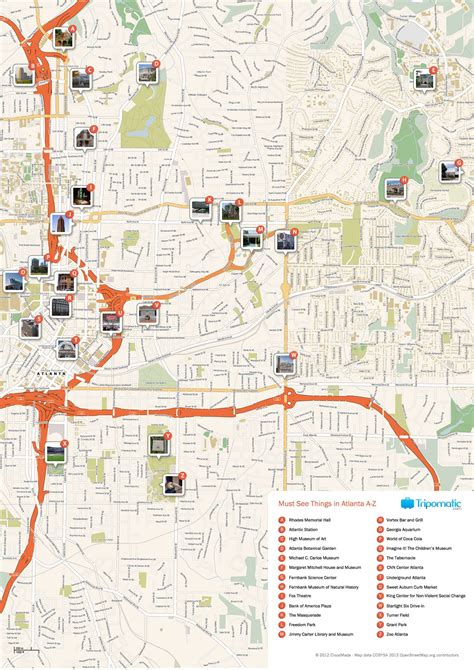 Atlanta Printable Tourist Map Tourist Map Atlanta Attractions