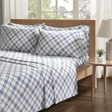 Comfort Spaces Plaid 100 Cotton Flannel Printed Sheet Set Queen Blue