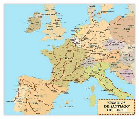 Map Of Pilgrimage Routes To Santiago De Compostela Camino De Santiago