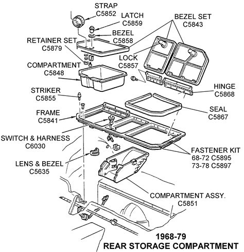 1968 69 Rear Storage Compartment Diagram View Chicago Corvette Supply