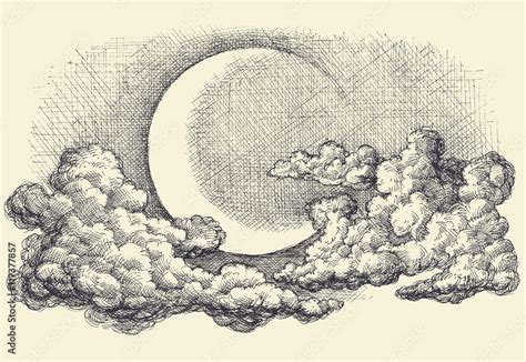 Night Sky Vector Moon In The Clouds Hand Drawing Stock Vector Adobe