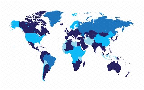 World Map With Borders Flat Blue ~ Web Elements ~ Creative