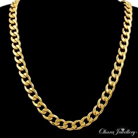 18k Yellow Real Solid Gold Filled 12mm Curb Cuban Mens Chain Necklace