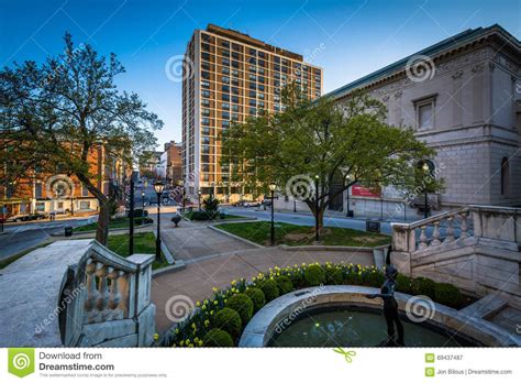 Park And View Of Buildings In Mount Vernon Baltimore Maryland Stock