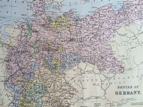 1890 Empire Of Germany Original Antique Map On Mercators Etsy Uk