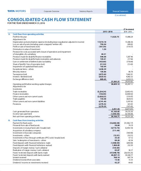 cash flow statement sample  examples  word  excel