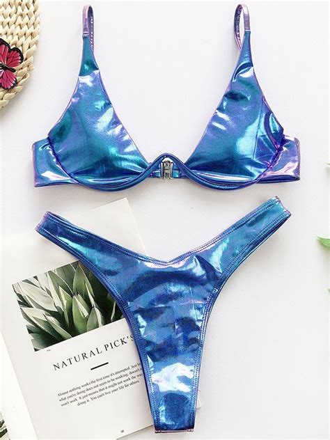 Metallic Underwire Bikini Set Blue S In Bikini Sets Online Store