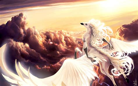 Art Fantasy Pegasus Horse Wings Hands In The Sky Flying