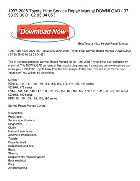 1997 2005 Toyota Hilux Service Repair Manual Download By William