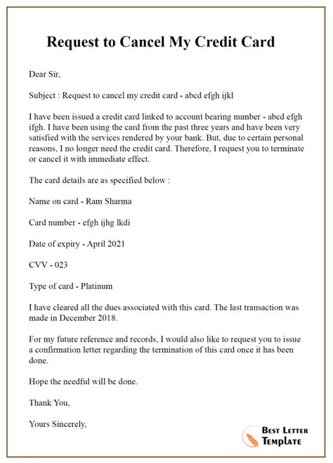 5 Sample Cancellation Letter Template For Credit Card Services