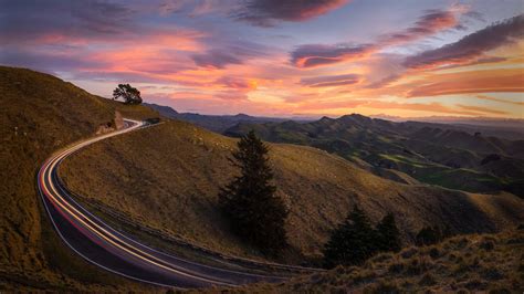 New Zealand Hill Mountain Road During Sunset Hd Nature