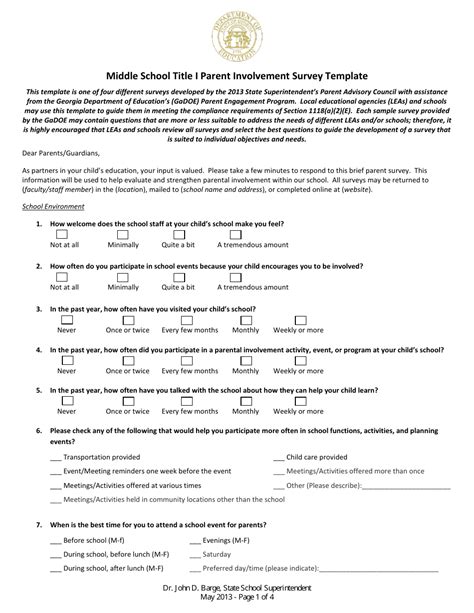 Georgia United States Middle School Title I Parent Involvement Survey