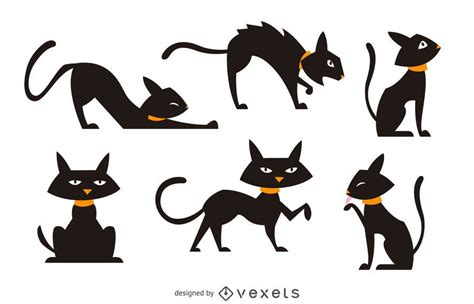 Isolated Black Cat Illustration Set Vector Download