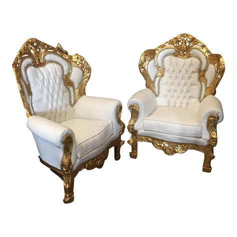 According to the query for the product,upholstered white button tufted leatherette dining chair (set of 2) , the item is made up of faux leather and wood.thank you for your time and interest in our products.we hope that we have. White Leather Tufted Throne Chairs - A Pair | Chairish