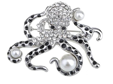 Silver Tone Faux Pearl Clear Crystal Colored Rhinestones Octopus Brooch Pin Cv Zk Mj Shop