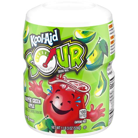 Kool Aid Sours Green Apple Powdered Drink Mix 19 Oz Canister Powdered