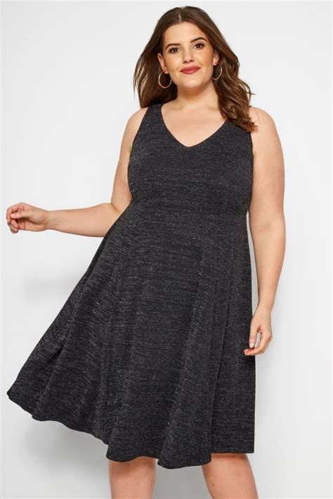 black sparkle skater dress plus size 16 to 36 yours clothing