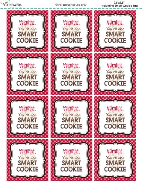 Freebie Valentine Youre One Smart Cookie Tags By Expressions
