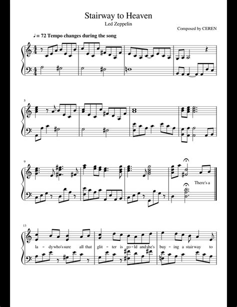 Stairway To Heaven Led Zeppelinbyceren Sheet Music For Piano Download