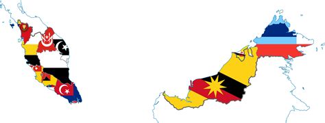 Malaysia is a country in southeast asia. Flag map of states of Malaysia + Singapore, Brunei by ...