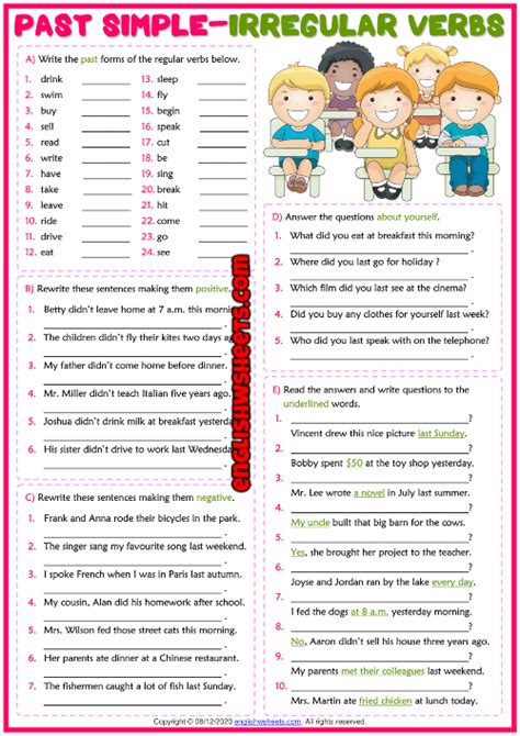 Past Simple Irregular Verbs Esl Grammar Test Worksheet Gambaran