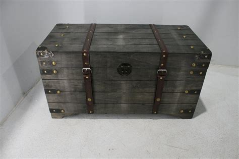 Vintiquewise Distressed Black Medium Wooden Storage Trunk Decorative