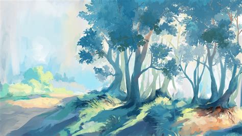 Wallpaper Sunlight Painting Forest Illustration Fantasy Art