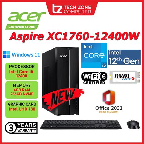 Acer Aspire Xc 1760 12400w11 Desktop Pc I5 12400 4gbd4 256sd Win11