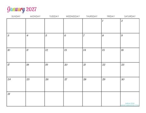 Custom Editable 2027 Free Printable Calendars Sarah Titus