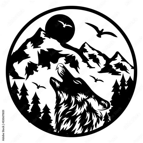 Vektorová Grafika „wolf Svg Howling Wolf Svg Mountain Svg Wolf