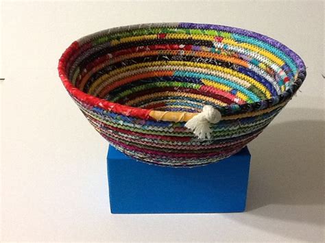 Multi Colored Coiled Rope Bowl Fabric Bowl Catchall Basket Etsy