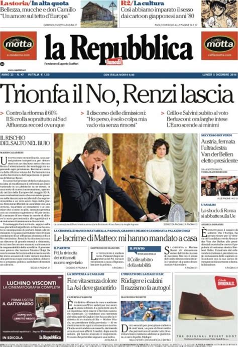 Prima Pagina La Repubblica 05/12/2016 | Repubblica, Fatti ...