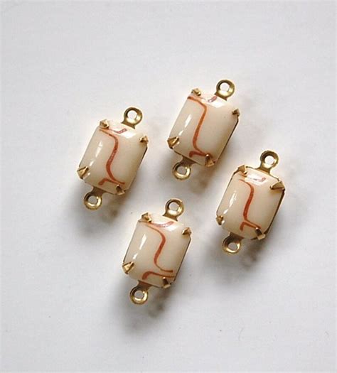 Vintage Opaque Beige Stones With Brown 2 Loop Brass Setting Etsy