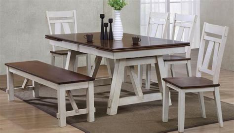 Gorgeous farmhouse dining set consisting of a refectory table and six ladderback chairs. Winslow 6-Piece Two-Tone Refectory Table Set with Bench by ...