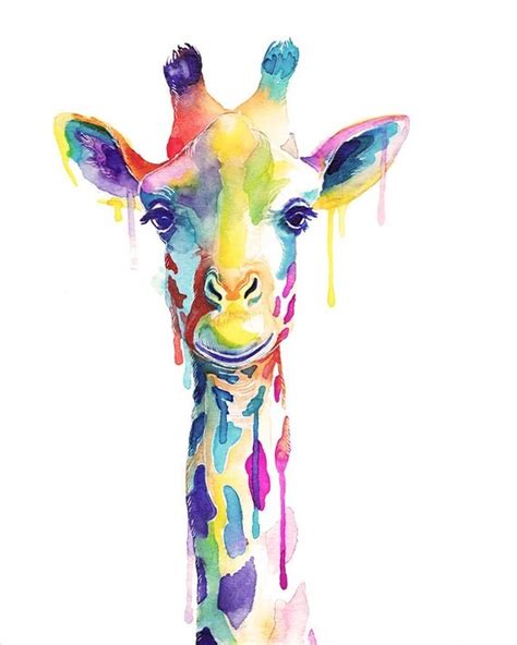 Colorful Giraffe Watercolor Print Wild Animals Wall Art