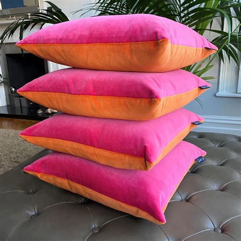 Bright Pink Velvet Cushion With Burnt Orange Velvet Cushions Luxe