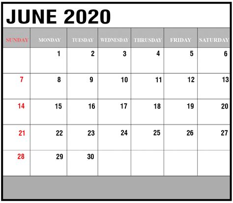 2020 June Blank Calendar Calendar Printables Monthly Calendar