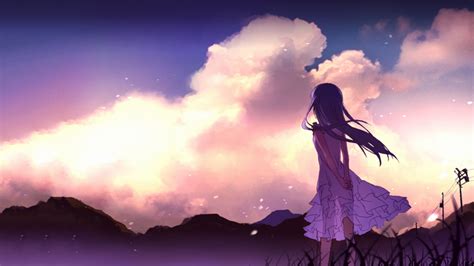 Sunlight Sunset Anime Anime Girls Sky Clouds Dress Evening