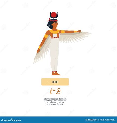 Profile Egyptian Ancient Goddess Isis Winged Woman With Horns And Sun