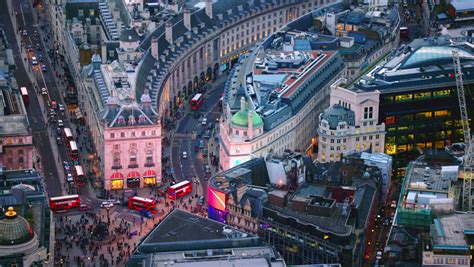 4k Aerial Shot Of Central London With View Of Piccadilly Circus Stock