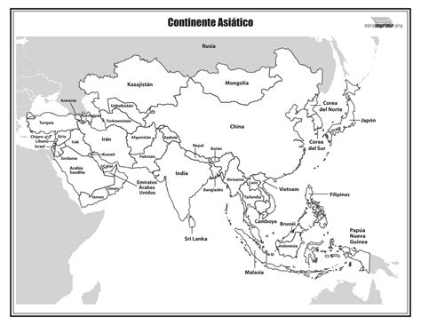 Mapa Del Continente Asiatico Con Nombres Para Imprimir
