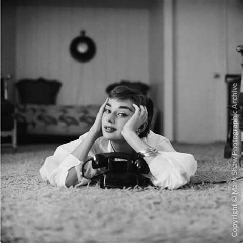 Mark Shaw Photography Audrey Hepburn In White Blouse With Phone