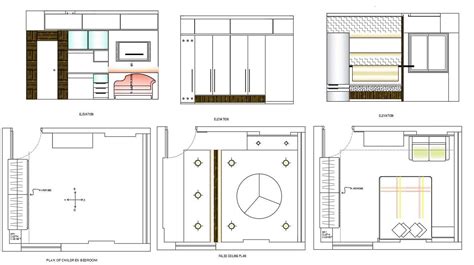 Children Bedroom Plan And Elevation Autocad Drawing Cadbull