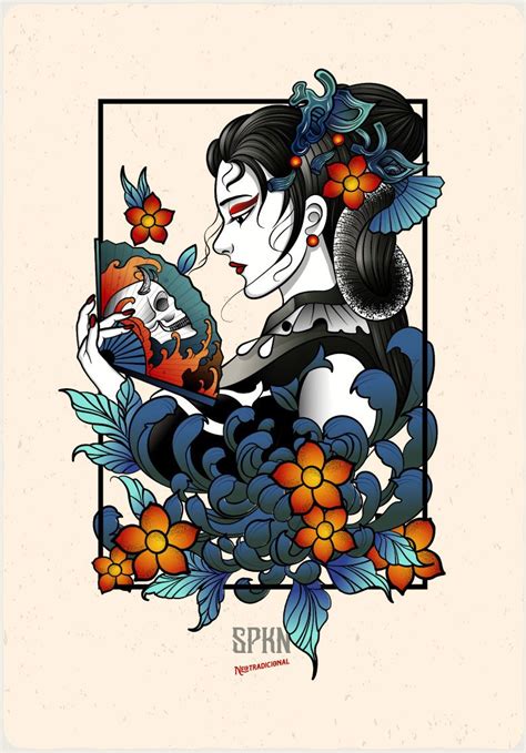 Neo Traditional Tattoo Style Design Of A Japanese Geisha Japanese