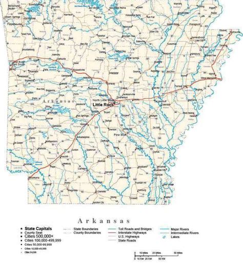 Arkansas With Capital Counties Cities Roads Rivers