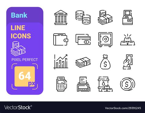 Bank Line Icons Set Royalty Free Vector Image Vectorstock