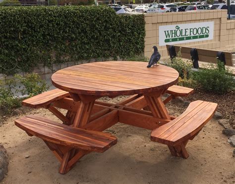 Round Wooden Picnic Table with Attached Benches