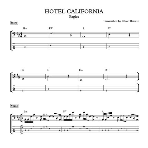 Hotel California Eagles Bass Score And Tab Lesson Edson Renato Vitti Barreto Hotmart