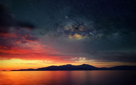 Galaxy Blended Landscape Mountains Sunset Hd Nature 4k